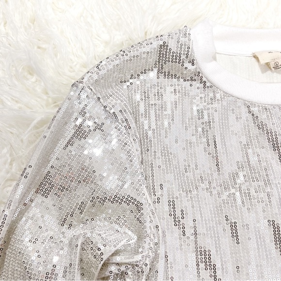 NWT Anthropologie En Elly Ivory Jacki Sequined White & Silver Top - Picture 5 of 8